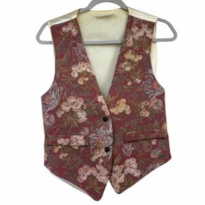 VTG Savoir Faire London Burgundy Pink Floral Victorian Tapestry Size M